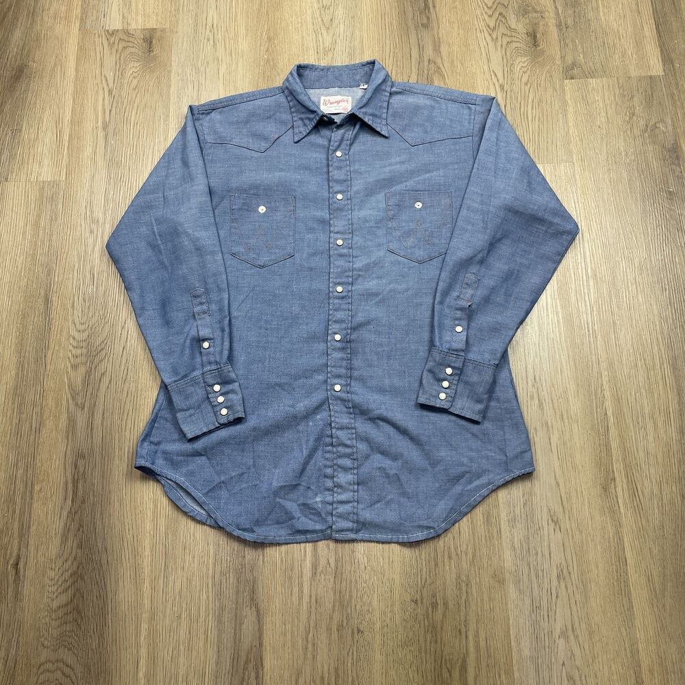 Vintage Wrangler Shirt Mens XL Western Pearl Snap Sanforized Embroidery USA 70s